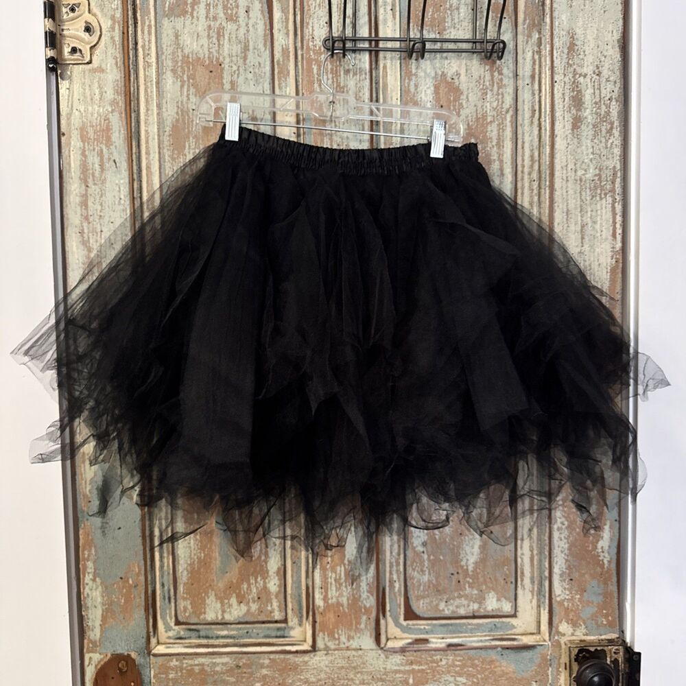 Black Tutu US Size 12-24 Tulle Black Liner Skirt Stretchy Elastic Waist FUN